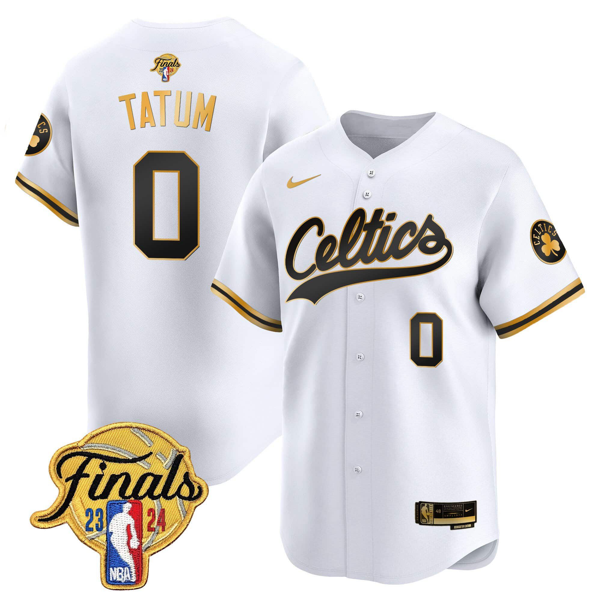 Men Boston Celtics #0 Tatum White 2024 Nike Finals Patch Baseball NBA Jersey